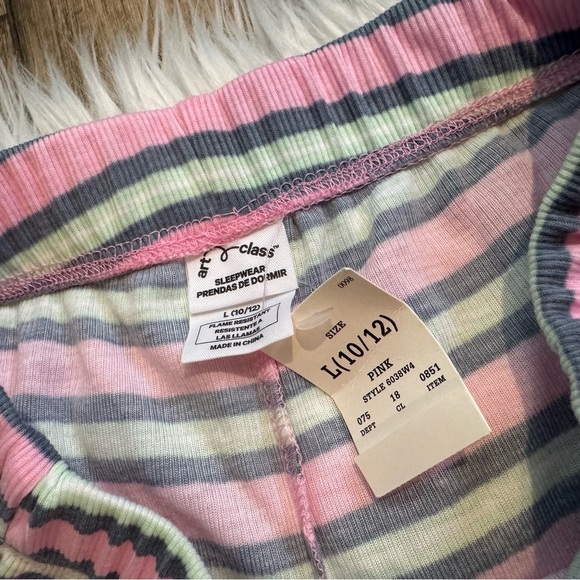 Art Class Girls Pajama Set L 10/12 NWT Pink Gray Striped Tank & Pants Sleepwear - Picture 7 of 9